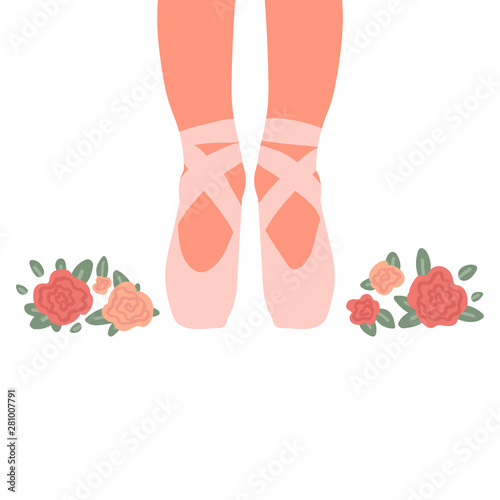 Ballet pointe shoes isolated on white background. Dance ballet postcard. Vector illustration