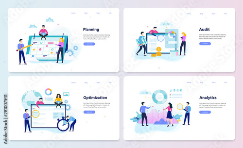 Business web banner set. Planning, optimization, analytics