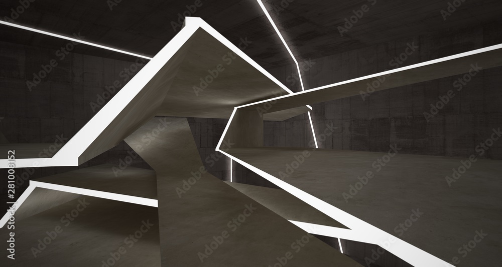 Abstract brown and beige concrete interior with neon lighting. 3D illustration and rendering. Abstract brown and beige concrete interior with neon lighting. 3D illustration and rendering.