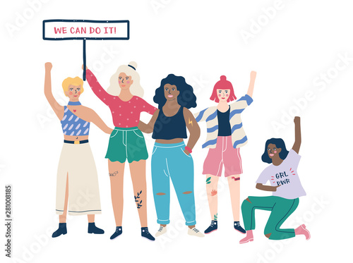 Feminist woman, girl power phrase on the shirt