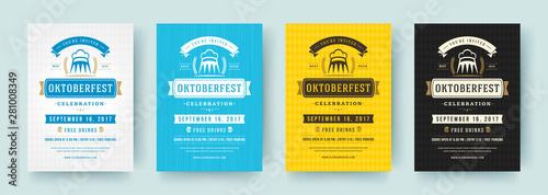 Oktoberfest flyers or posters retro typography vector templates design invitations beer festival celebration.