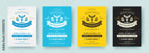 Oktoberfest flyers or posters retro typography vector templates design invitations beer festival celebration.