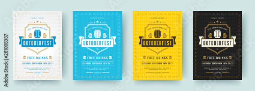 Oktoberfest flyers or posters retro typography vector templates design invitations beer festival celebration.