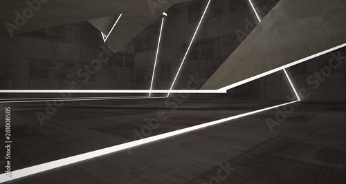 Abstract brown and beige  concrete interior with neon lighting. 3D illustration and rendering. © SERGEYMANSUROV
