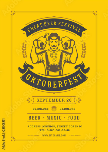 Oktoberfest flyer or poster retro typography template design beer festival celebration vector illustration