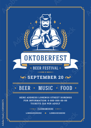 Oktoberfest flyer or poster retro typography template design beer festival celebration vector illustration