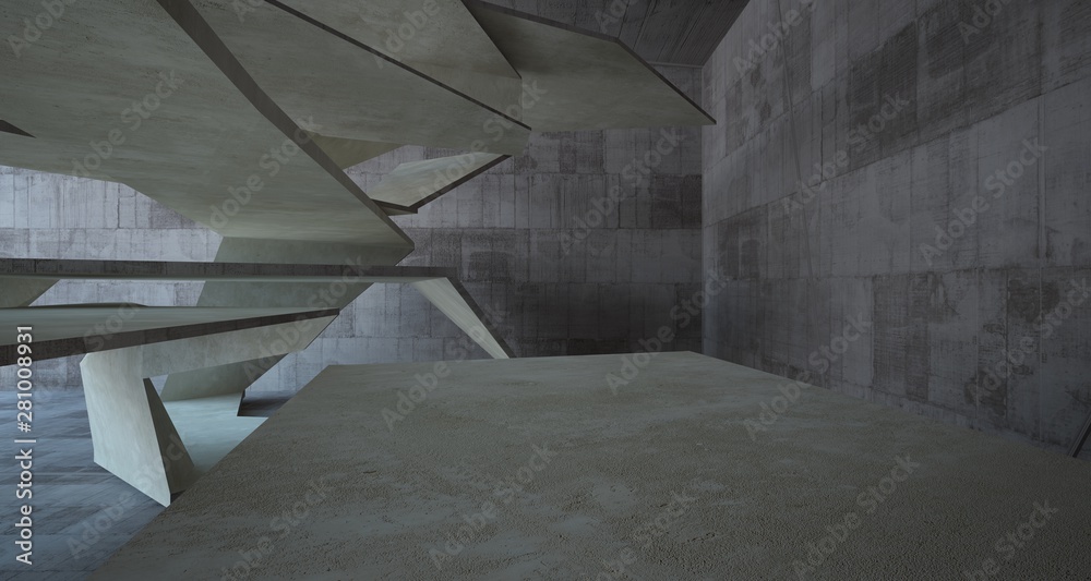 Abstract white and concrete interior. 3D illustration and rendering.