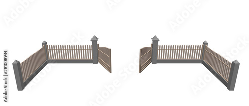 Wooden fence with opened ga...