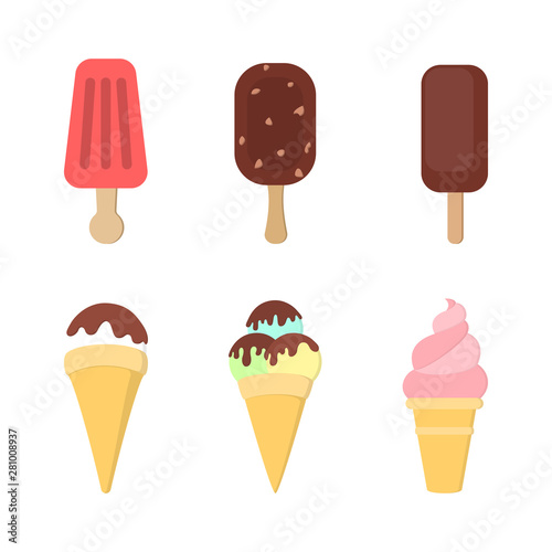 Ice cream set. Collection of delicious dessert. Tasty