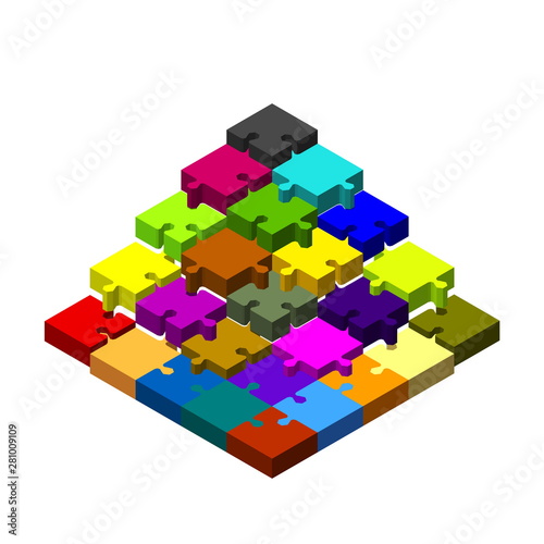 Pedestal of puzzle. Isolated on white. 3d Vector colorful illust