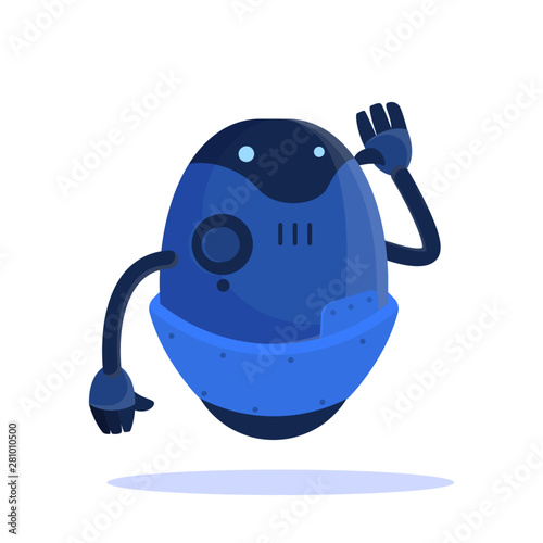 Flying robot, futuristic character of blue color