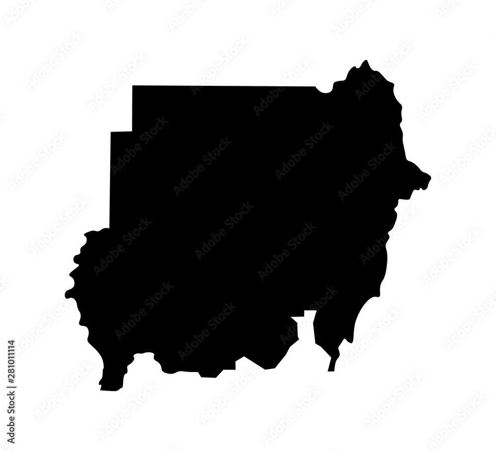 Vector isolated simplified illustration icon with black silhouette of Sudan map. White background Vector isolated simplified illustration icon with black silhouette of Sudan map. White background