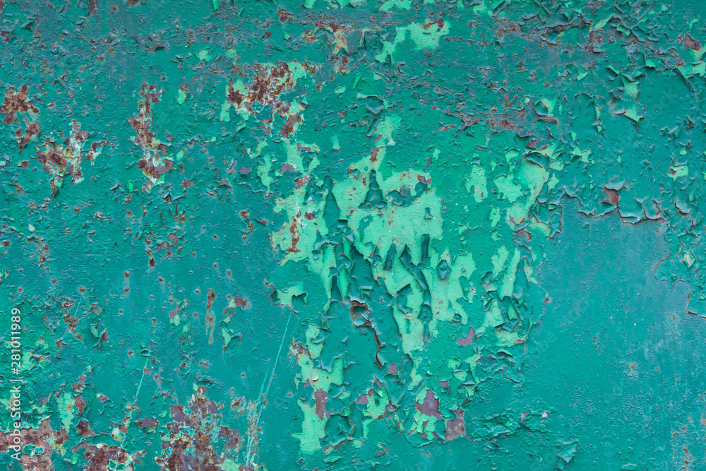 Green cracked paint  texture background