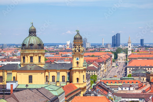 view of Theatine Church and Odeonsplatz in Munich 