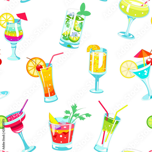 Cocktails bar alcohol drinks seamless patter nice and fruits