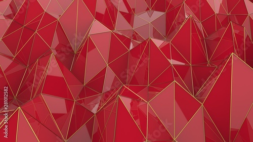 Low poly Crimson color and gold line backgound