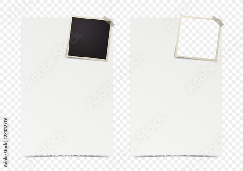 Deckle edge photo frame with piece of paper on transparent background