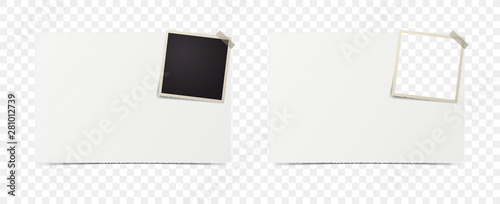 Deckle edge photo frame with piece of paper on transparent background