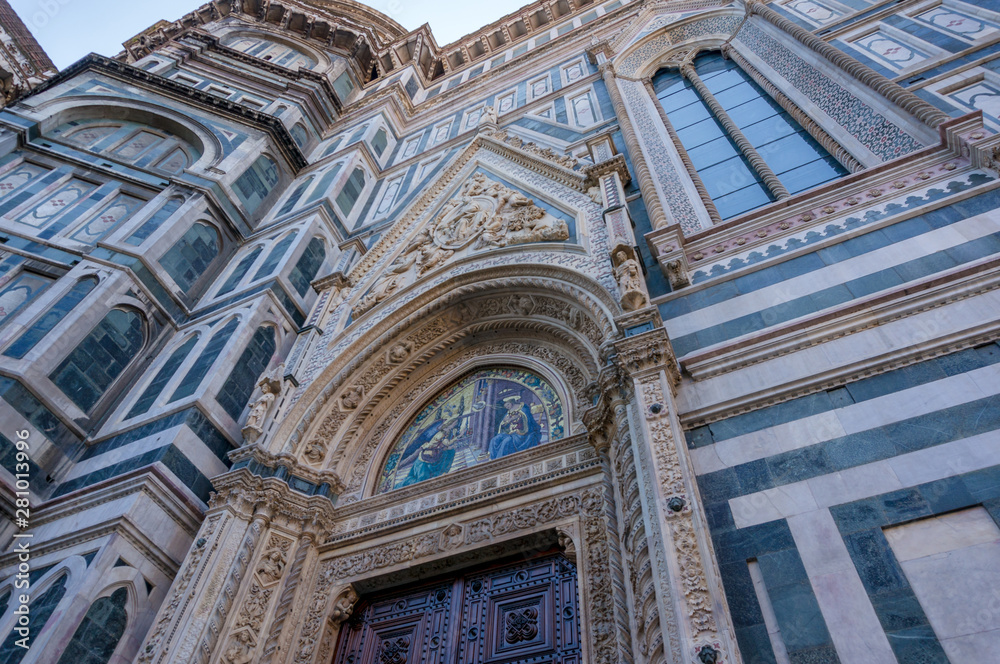 Close up of stone decorations of walls of Santa Maria del Fiore cathedral