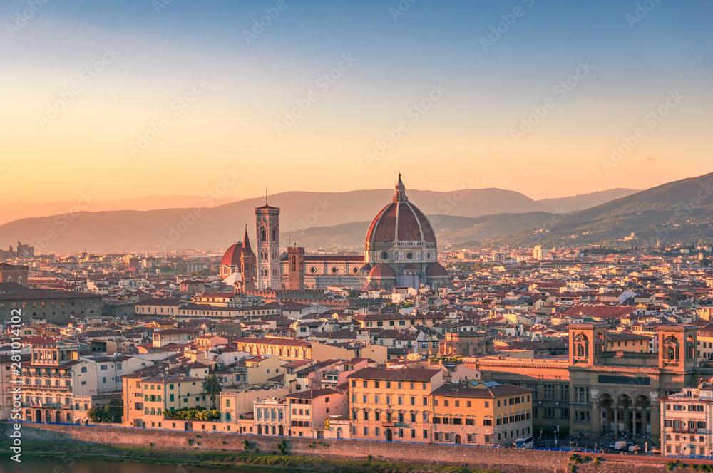 Sunset view of Florence cityscape with Santa Maria del Fiore Duomo, Cathedral