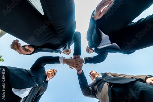 Muslim Business People join hands together. Team Teamwork Togetherness Collaboration Concept.