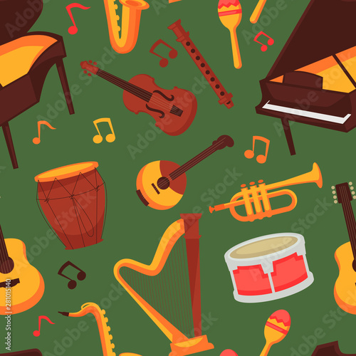 Musical instruments seamless pattern music and art classic or jazz
