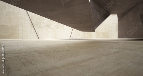 Abstract white and concrete interior. 3D illustration and rendering.