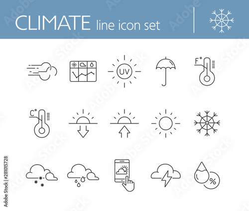 Climate icon set. Temperature, sun, sunshine. Summer concept. Can be used for topics like weather, meteorology, precipitation