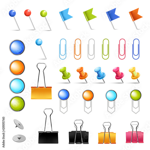 Pins and clips stationery supply isolated icons office items