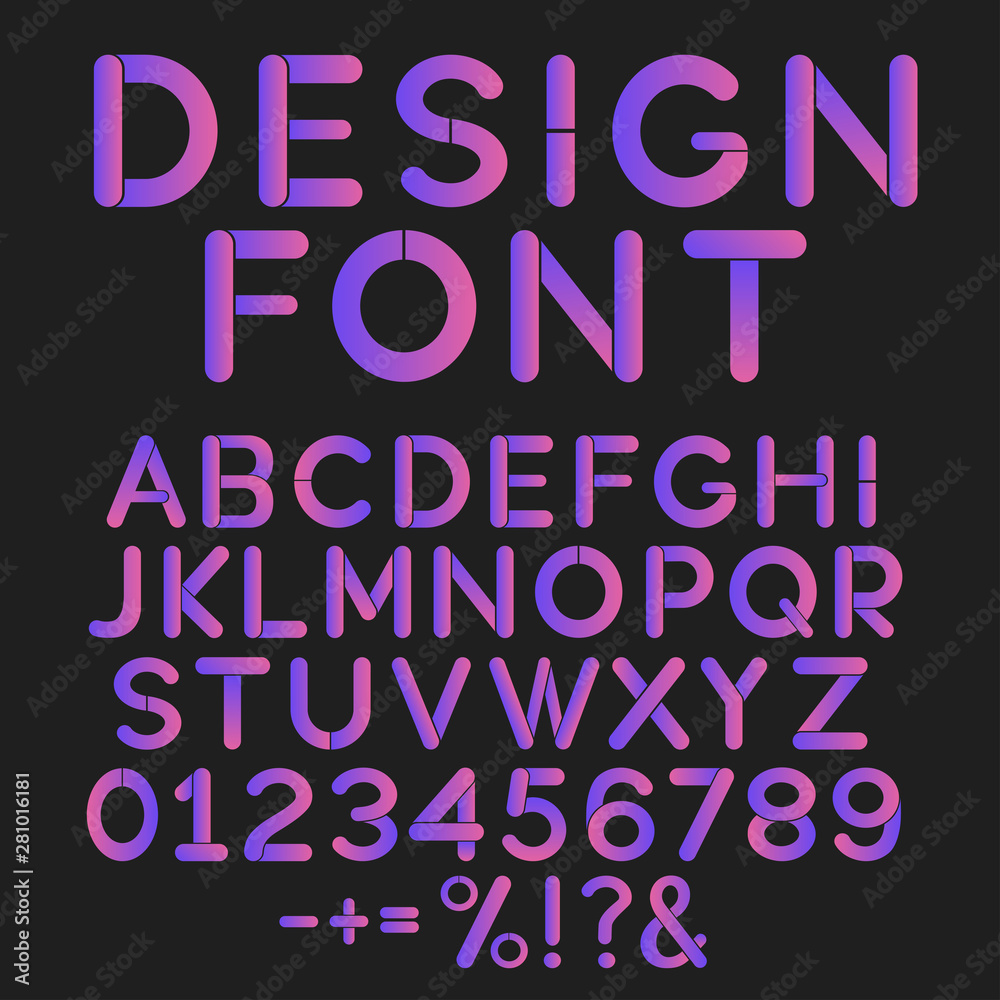 Simple font of brown gradient letters set. Modern design alphabet font, numbers and symbols. Abstract vector elements for corporate identity emblem, label or icon.Vector illustration Simple font of brown gradient letters set. Modern design alphabet font, numbers and symbols. Abstract vector elements for corporate identity emblem, label or icon.Vector illustration