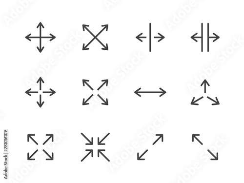 Expand Arrows Minimal Line Icon. Vector Illustration Flat style. Included Icons as Diagonal Increase, Fullscreen, Navigation. Editable Stroke. 48x48 Pixel Perfect photo