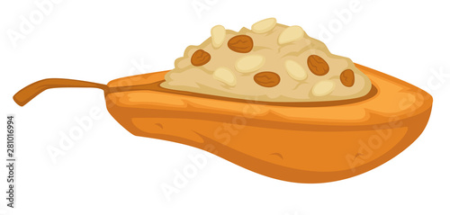 Pear fruit with cottage cheese and raisins baked dessert