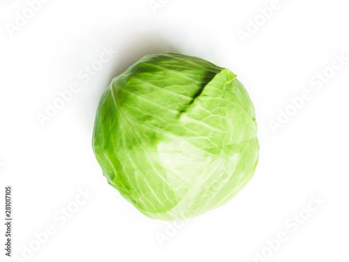 Fotografia Head of cabbage picture flat lay. Food photography