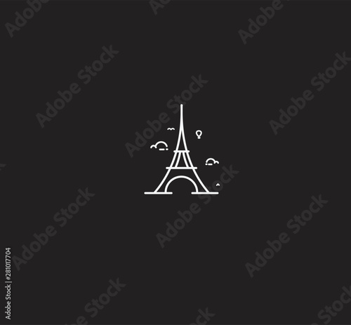 Paris, Eiffel tower, Paris cartoon art, postcard, Line art vector illustration