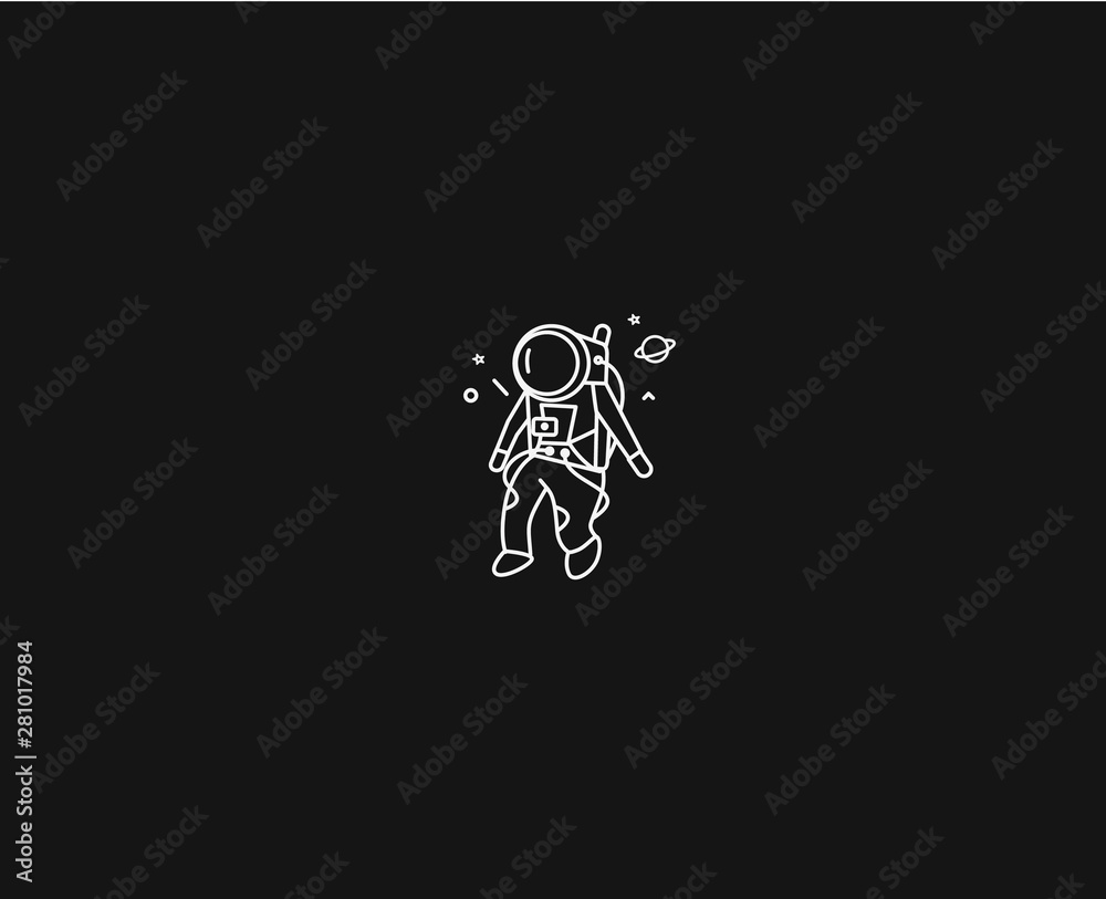 Astronaut falling down in a space - Flat Line Art Design Illustration. Astronaut falling down in a space - Flat Line Art Design Illustration.