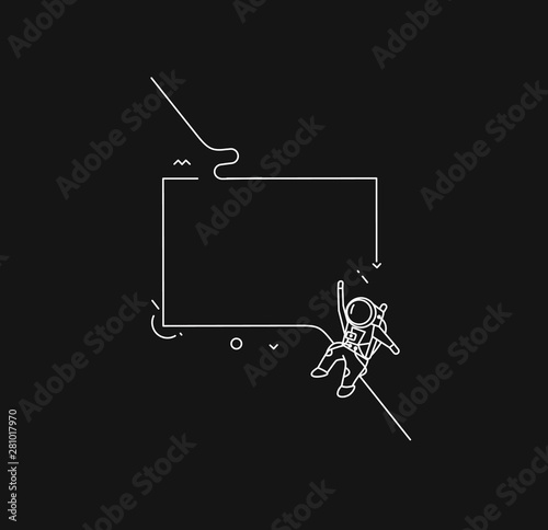 Astronaut falling down in a space Banner, Poster - Flat Line Art Design Illustration.