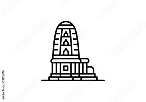 Indian city icon - Laxman Temple, Sirpur - Chhattisgarh - Line art.