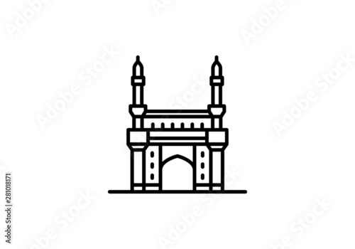 Indian city icon - Charminar, Hyderabad - Telangana - Line art.