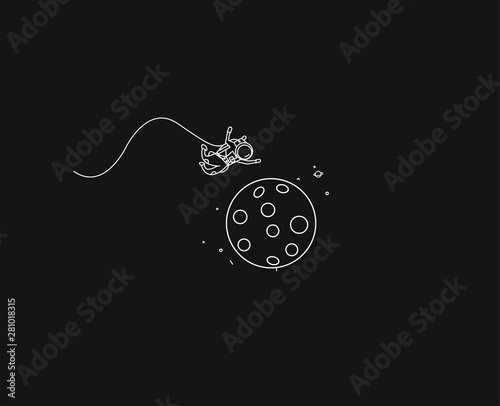Astronauts on Moon space mission poster, Hand Drawn Sketch Vector illustration.