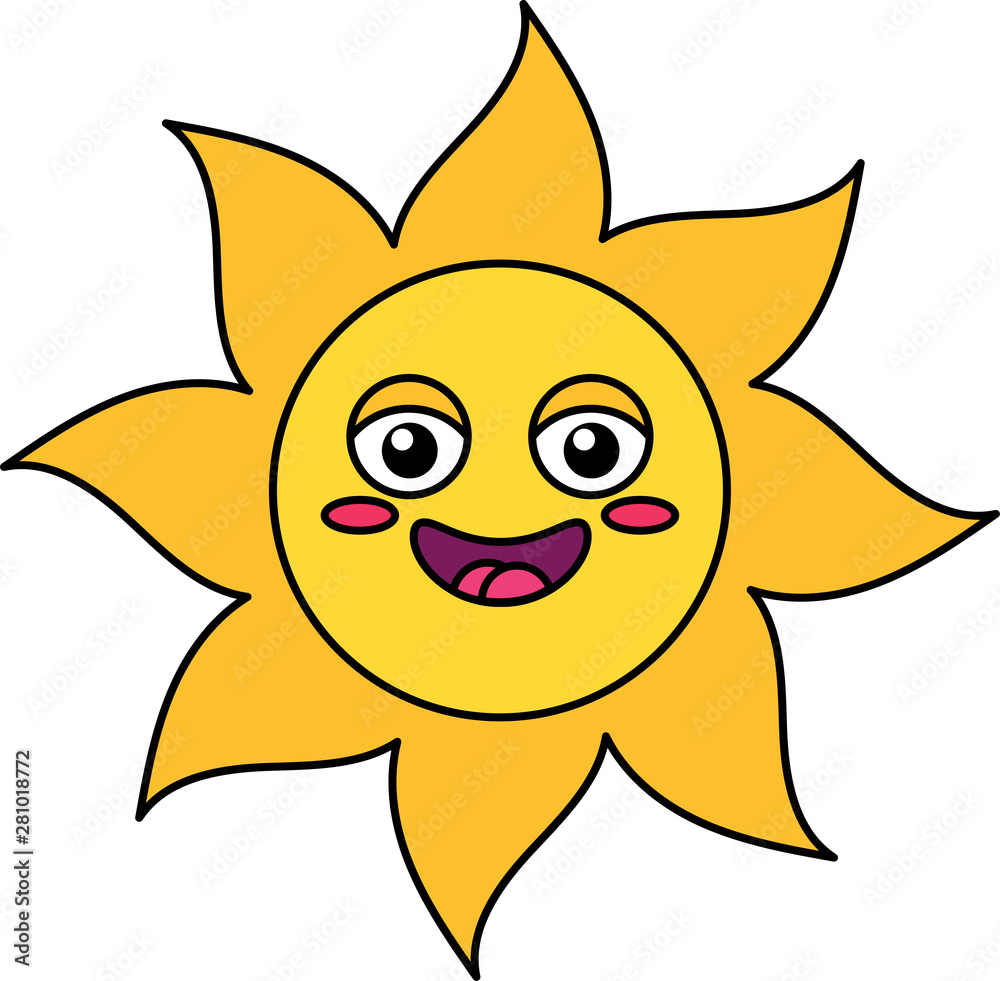 Happy sun emoji outline illustration