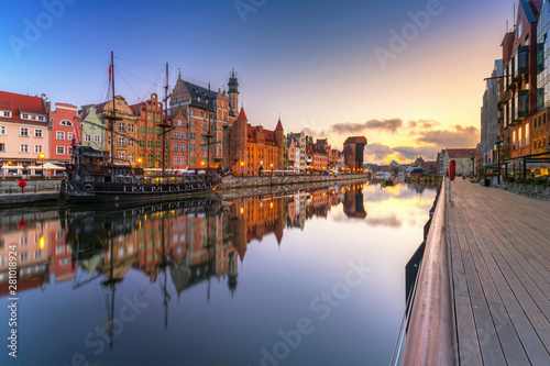 Gdansk with beautiful old town over Motlawa river at sunrise  Poland.