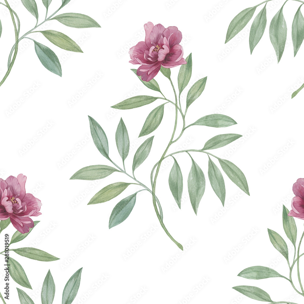 Seamless watercolor flowers pattern. Hand painted flowers. Flower pattern for design. Seamless floral pattern. Drawn flowers for packaging, wallpaper, fabric.  Botanical seamless pattern.