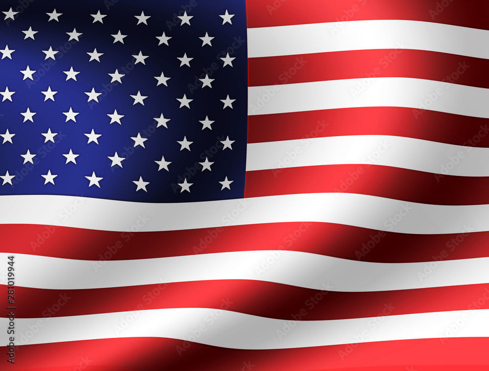 Obraz premium Waving national flag illustration (USA / stars and stripes) 