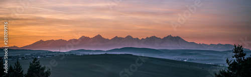 Sunset High Tatras Slovakia Panorama with beautiful colorful sky