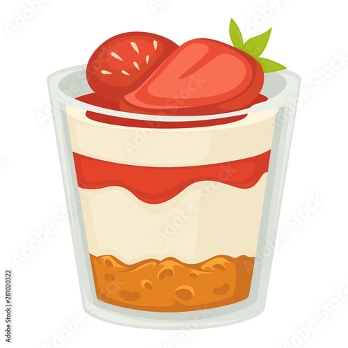 Strawberry dessert designed in layers breakfast with cream