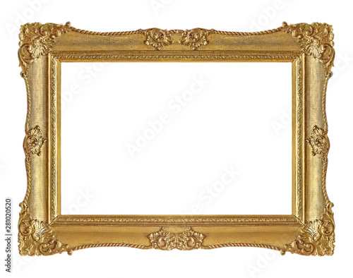 Golden frame for paintings, mirrors or photo isolated on white background