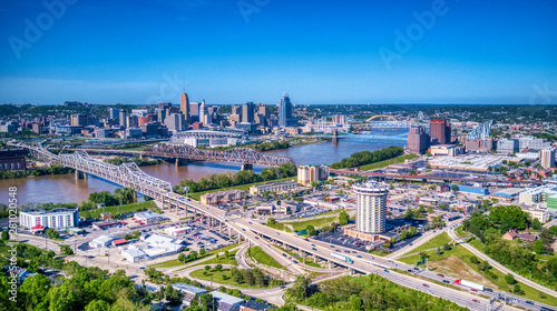 Aerial View of Downtown Covington, Kentucky and Cincinnati, Ohio and the Ohio River © Rotorhead 30A