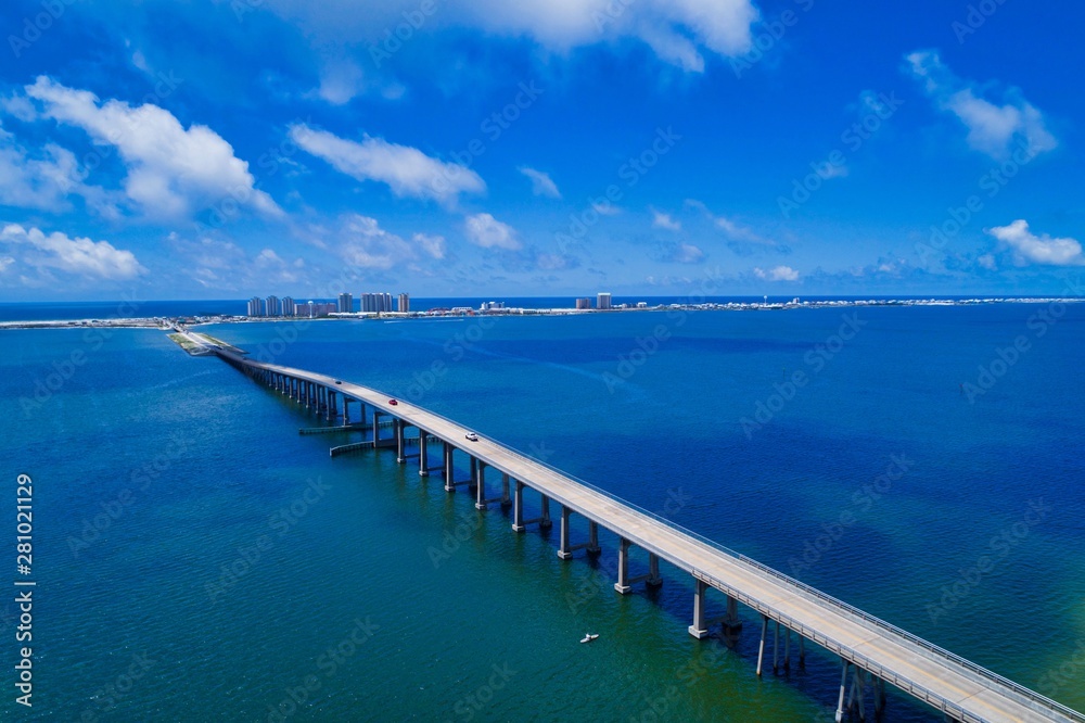 Aerial of Navarre Beach Bridge on a Gorgeous Day