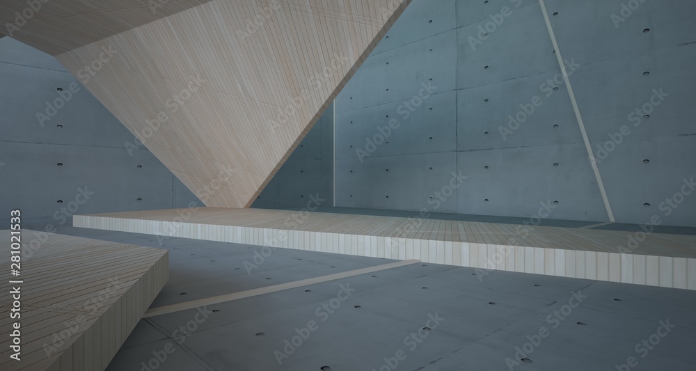Abstract concrete, glass and wood interior with window. 3D illustration and rendering. Abstract concrete, glass and wood interior with window. 3D illustration and rendering.