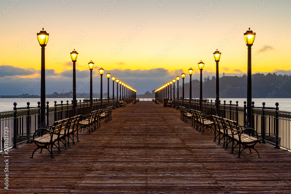 Pier 7 is a leading dock into the sea in the Embarcadero, San Francisco, California, USA	